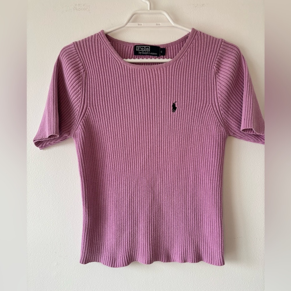 Vintage Ralph Lauren Short Sleeve Ribbed Top - Lilac/ Pink